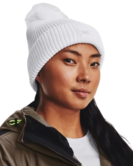 Picture of UNDER ARMOUR kapa 1373098-100 COLDGEAR INFRARED HALFTIME RIBBED POM BEANIE