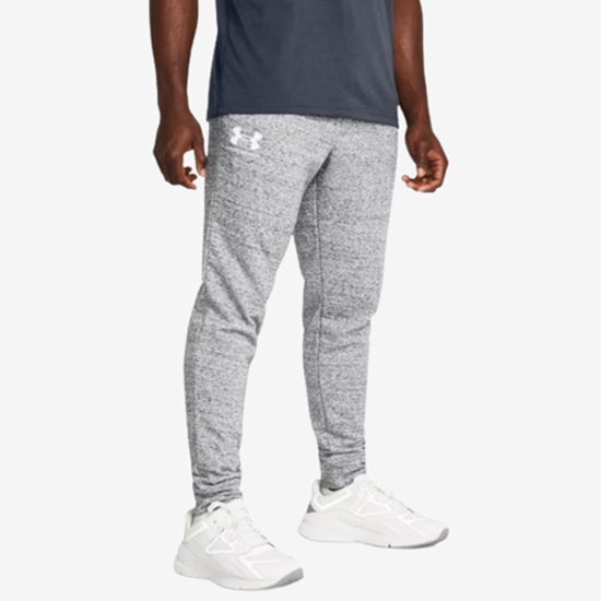 UNDER ARMOUR m hlače 1380843-011 RIVAL TERRY JOGGERS bright grey