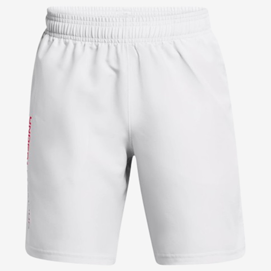 UNDER ARMOUR otr hlače 1383341-014 WOVEN WORDMARK SHORTS halo grey red solstice