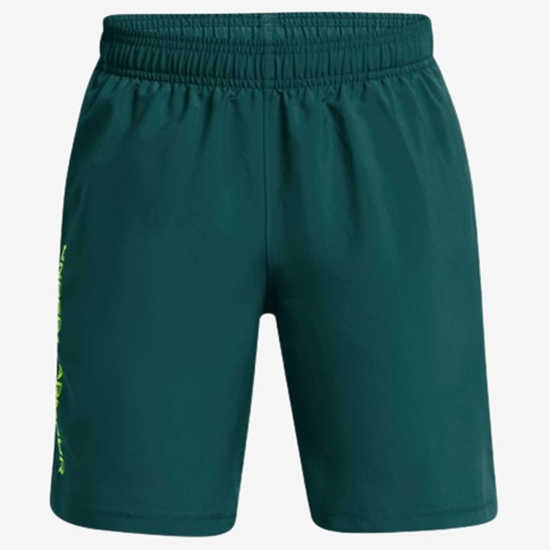 UNDER ARMOUR otr hlače 1383341-449 WOVEN WORDMARK SHORTS hydro teal high vis yellow