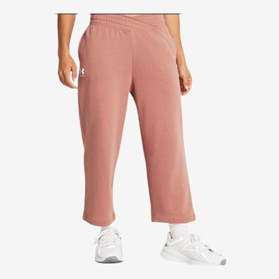 UNDER ARMOUR ž hlače 1382737-696 UA RIVAL TERRY WIDE LEG CROP PANTS canyon pink white