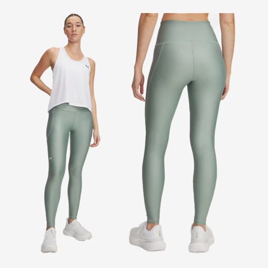 UNDER ARMOUR ž legice 1365336-348 HEATGEAR NO-SLIP WAISTBAND FULL-LENGTH LEGGINGS silica green white