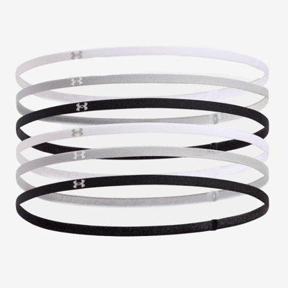 UNDER ARMOUR trak za glavo 1389932-001 MINI ELASTIC WOMEN'S 6-PACK HEADBANDS black white gray