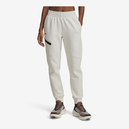 UNDER ARMOUR ž hlače 1379846-110 UNSTOPPABLE FLEECE JOGGERS sum white black