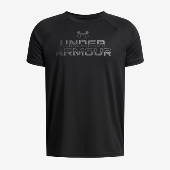 UNDER ARMOUR otr majica 1383010-003 TECH SPLIT WORDMARK black castlerock