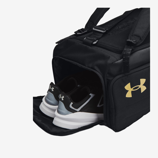 UNDER ARMOUR nahrbtnik 1381919-001 CONTAIN DUO MEDIUM BACKPACK DUFFLE black metallic gold