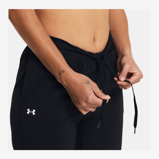 UNDER ARMOUR ž hlače 1382727-001 UA RIVAL HIGH-RISE WOVEN PANTS black white