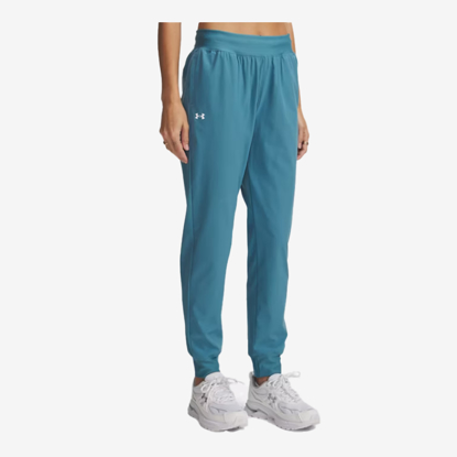UNDER ARMOUR ž hlače 1382727-466 UA RIVAL HIGH-RISE WOVEN PANTS boundless blue white