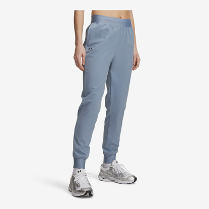UNDER ARMOUR ž hlače 1382727-448 UA RIVAL HIGH-RISE WOVEN PANTS blue wind black