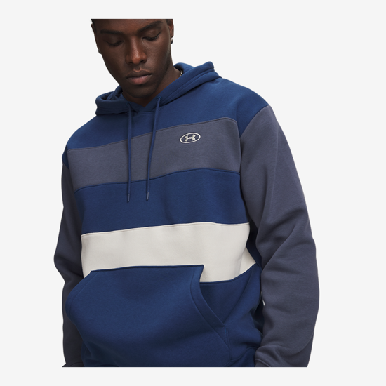 UNDER ARMOUR m kapucar 6014762-997 RIVAL FLEECE STRIPED HOODIE blackout navy downpour gray summit white